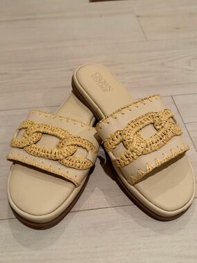 Crown Vintage Cream Slide Mules with Woven Chain Detail